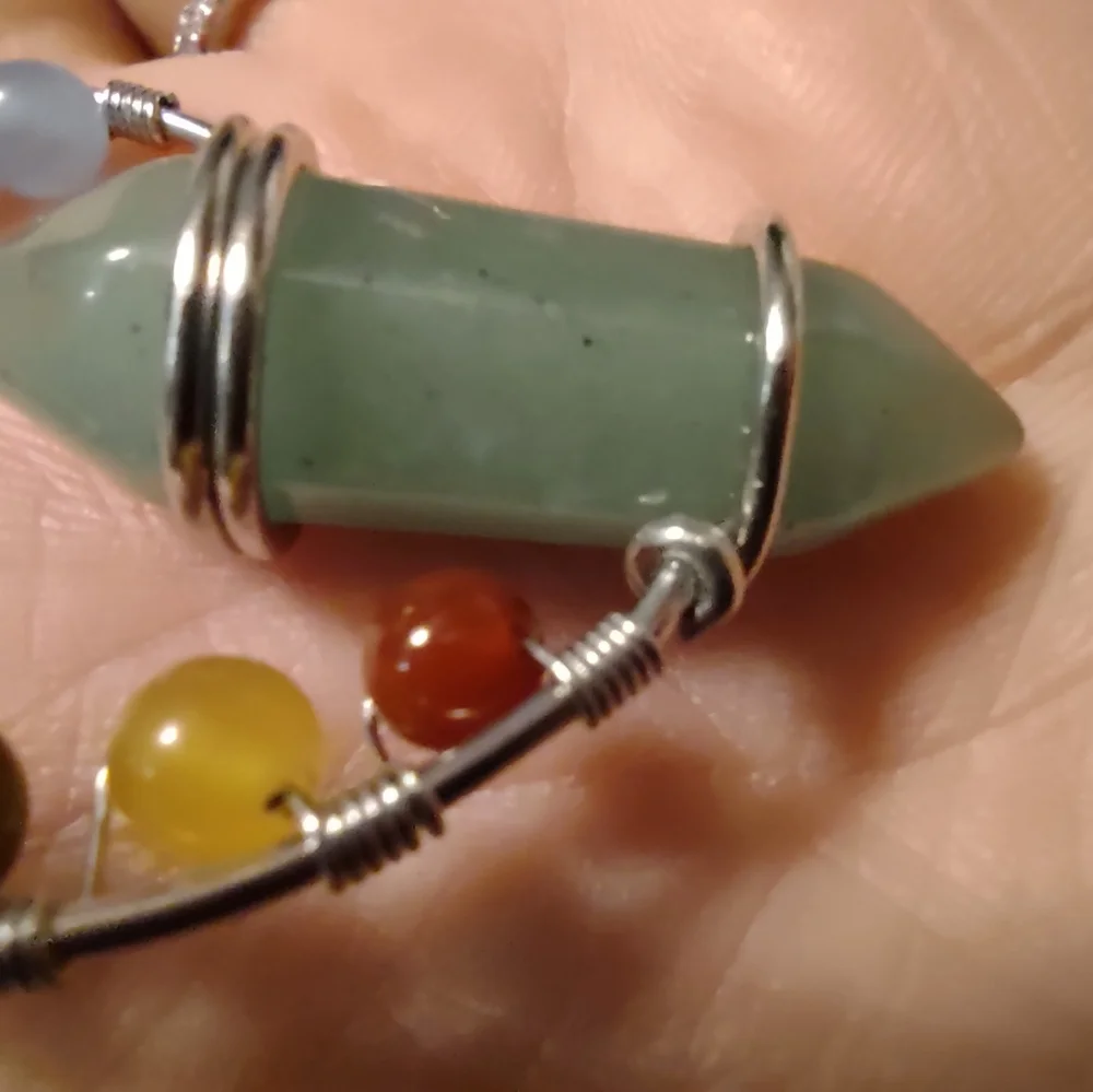 Green Aventurine Hexagon Pendulum with 7 Chakras Pendant - Picture 8 of 9